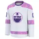 Men's Devon Levi Edmonton Oilers ＃0 Premium White 2024 Hockey Fights Cancer Practice Jersey