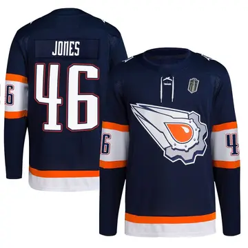 Men's Max Jones Edmonton Oilers ＃46 Authentic Navy Reverse Retro 2.0 2025 Stanley Cup Final Jersey