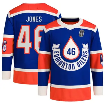 Men's Max Jones Edmonton Oilers ＃46 Authentic Royal 2023 Heritage Classic Primegreen 2025 Stanley Cup Final Jersey