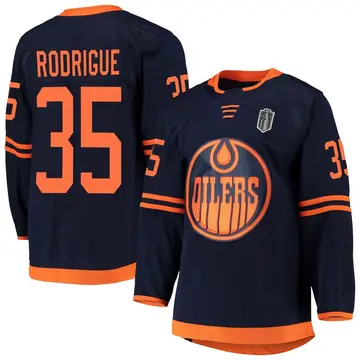 Men's Olivier Rodrigue Edmonton Oilers ＃35 Authentic Navy Alternate Primegreen Pro 2025 Stanley Cup Final Jersey