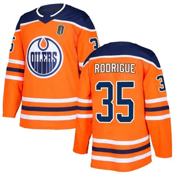 Men's Olivier Rodrigue Edmonton Oilers ＃35 Authentic Orange r Home 2025 Stanley Cup Final Jersey