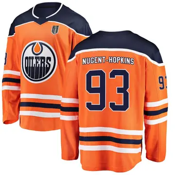 Men's Ryan Nugent-Hopkins Edmonton Oilers ＃93 Breakaway Orange Home 2025 Stanley Cup Final Jersey