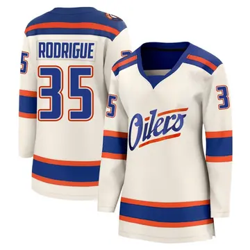 Women's Olivier Rodrigue Edmonton Oilers ＃35 Breakaway Light Beige Alternate Jersey