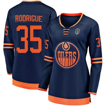 Women's Olivier Rodrigue Edmonton Oilers ＃35 Breakaway Navy Alternate 2018/19 2025 Stanley Cup Final Jersey