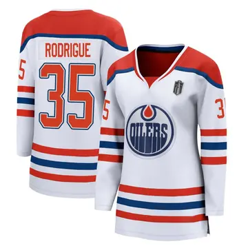 Women's Olivier Rodrigue Edmonton Oilers ＃35 Breakaway White 2020/21 Special Edition 2025 Stanley Cup Final Jersey