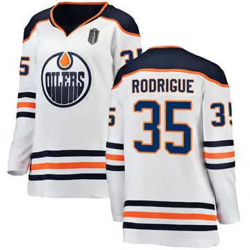 Women's Olivier Rodrigue Edmonton Oilers ＃35 Breakaway White Away 2025 Stanley Cup Final Jersey
