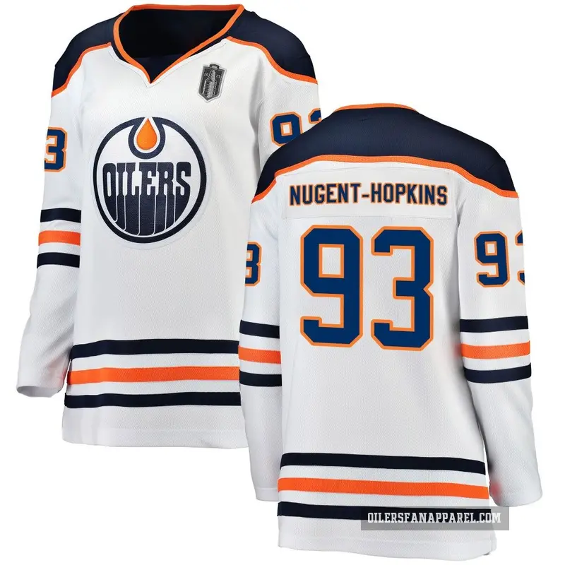 Women's Ryan Nugent-Hopkins Edmonton Oilers ＃93 Breakaway White Away 2025 Stanley Cup Final Jersey